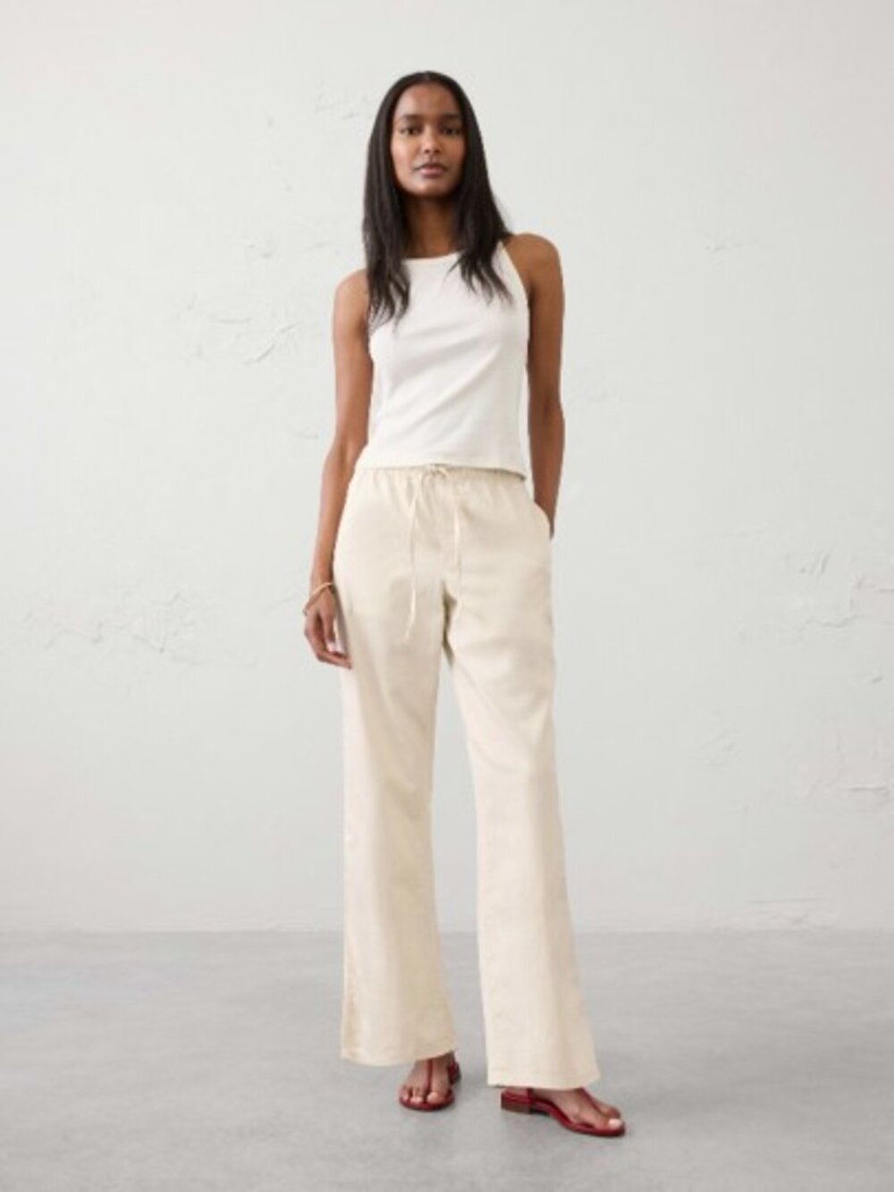 NWT Straight-Leg Mid-Rise Summerweight Pull-On Jean ECRU Sz SMALL